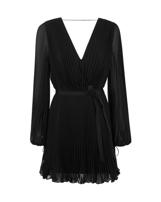 Max Mara Black Visita V-Neck Pleated Mini Dress