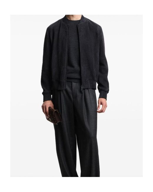 Emporio Armani Blue Waffle-Knit Wool Sweater for men
