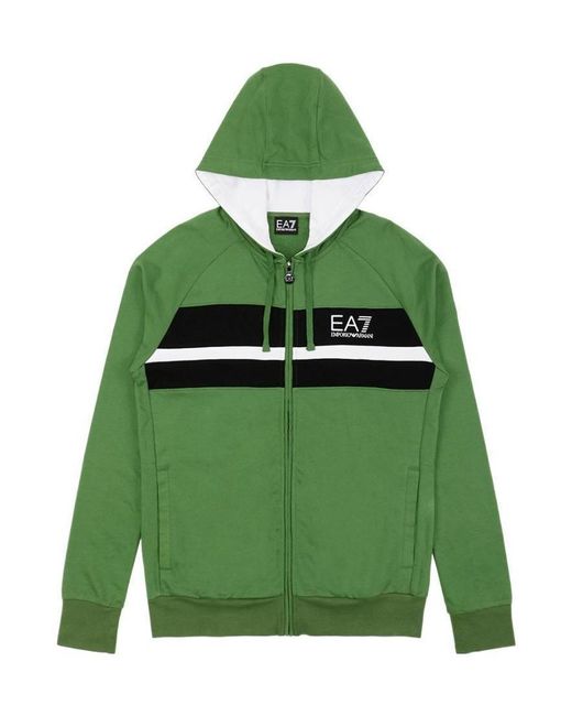 EA7 Green Logo Printed Hooded Casual Jacket for men