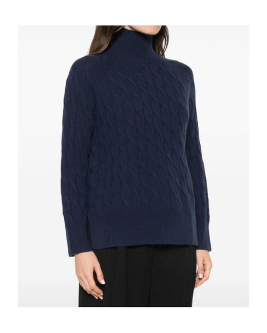 Marella Blue High-Neck Knit Sweater