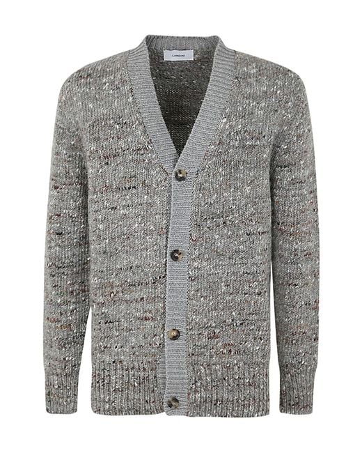 Lardini Gray Mélange Button-Up Ribbed-Trim Cardigan for men