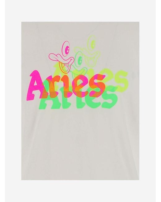 Aries White Logo Printed Crewneck T-Shirt for men
