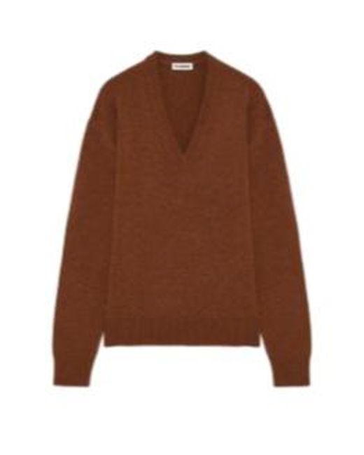 Jil Sander Women's Brown V-Neck Knitted Sweater