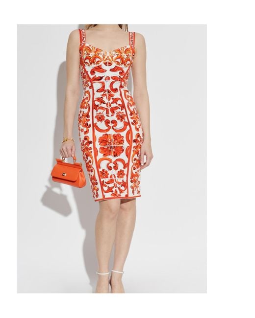 Dolce & Gabbana Red Majolica Printed Midi Dress