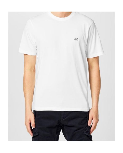 C P Company White Logo Crew Neck T-Shirt for men