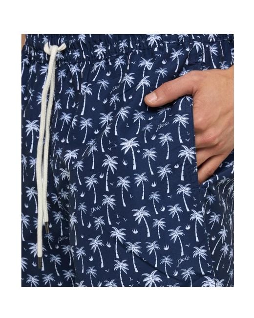 Polo Ralph Lauren Blue Palm Tree-Print Drawstring Swim Shorts for men