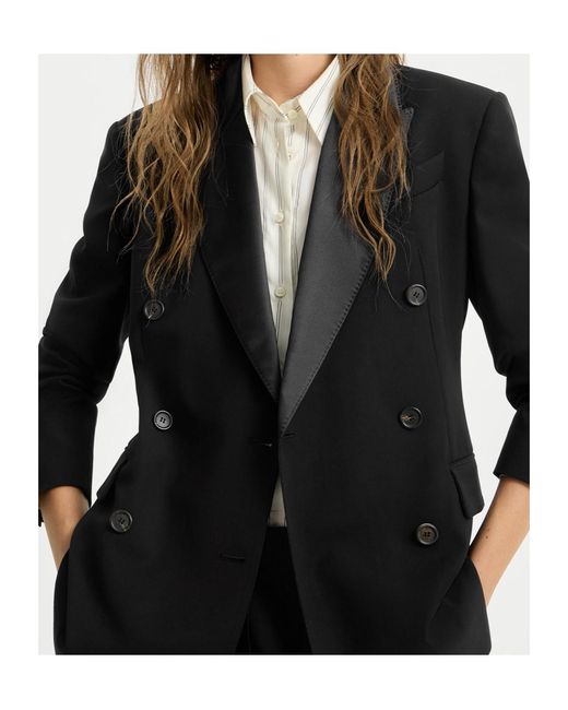 Brunello Cucinelli Black Viscose And Virgin Wool Tuxedo Jacket With Monili