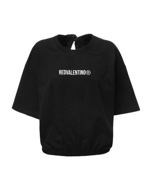 RED Valentino Black Logo T-Shirt With Round Neck