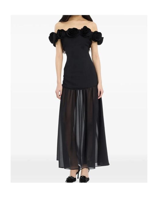 ROTATE BIRGER CHRISTENSEN Black Crepe Maxi Flower Dress