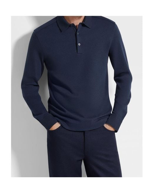 Zegna Blue Long-Sleeve Polo Shirt for men