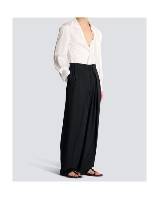 Balmain Black Pleated Wide-Leg Pants for men
