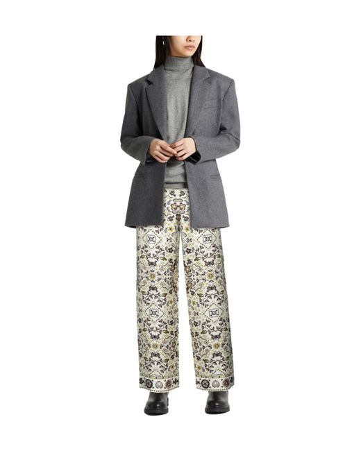 Tory Burch White Floral-Print Casual Trousers