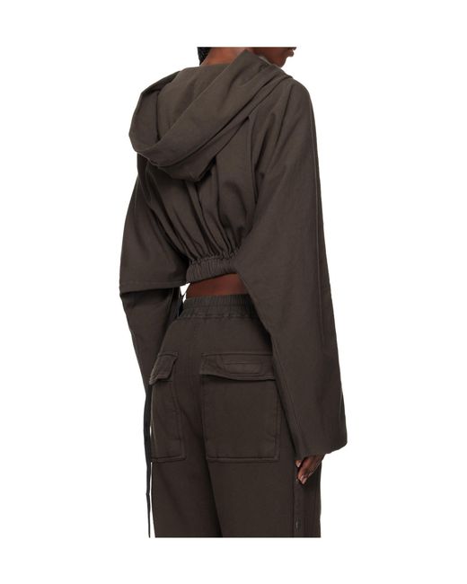 Rick Owens Brown Cropped Hoodie