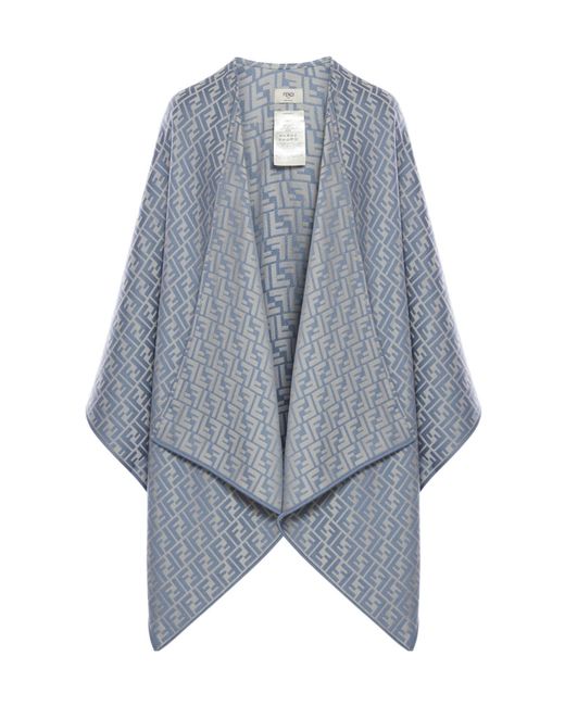 Fendi Blue Ff Jacquard Poncho