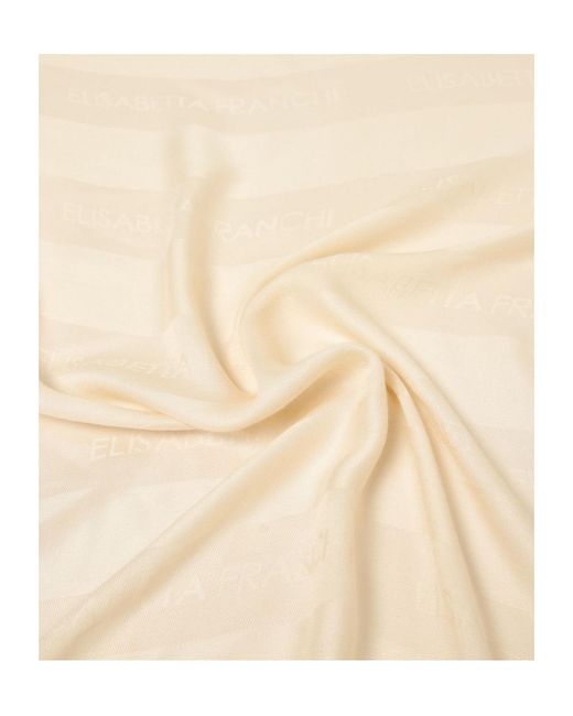 Elisabetta Franchi Natural Jacquard Striped Square Scarf