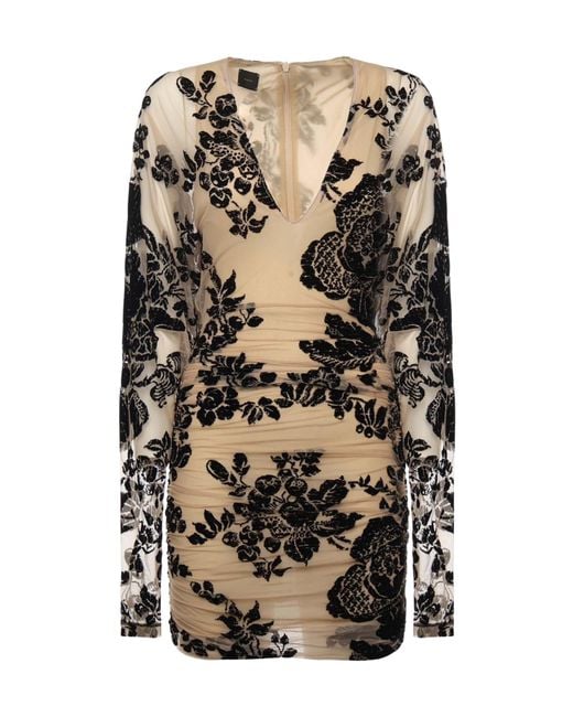 Pinko Black Roulette Lace Detailed Long-Sleeve Dress