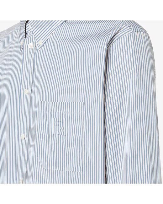 Fendi Blue Striped Buttoned Long-Sleeved Shirt for men