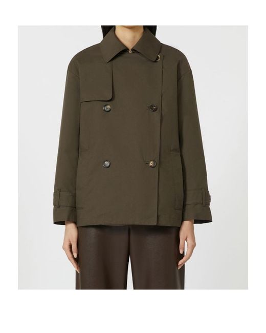 Max Mara Green Logo-Patch Double-Breasted Coat