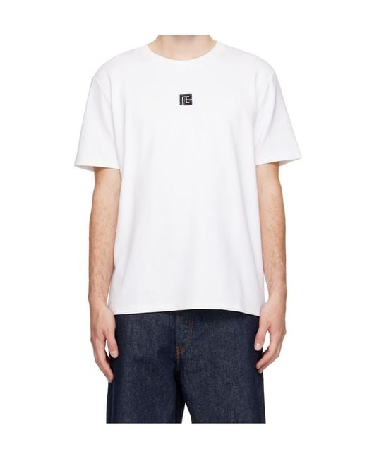 Balmain White Pb Logo T-Shirt for men