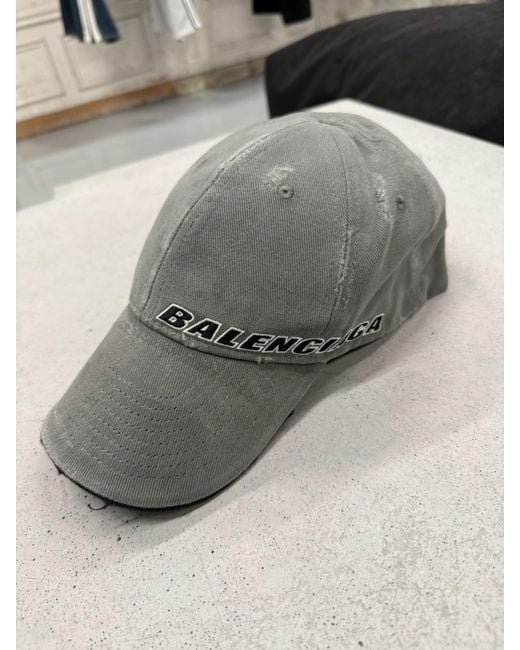 Balenciaga Gray Logo Embroidered Baseball Cap for men