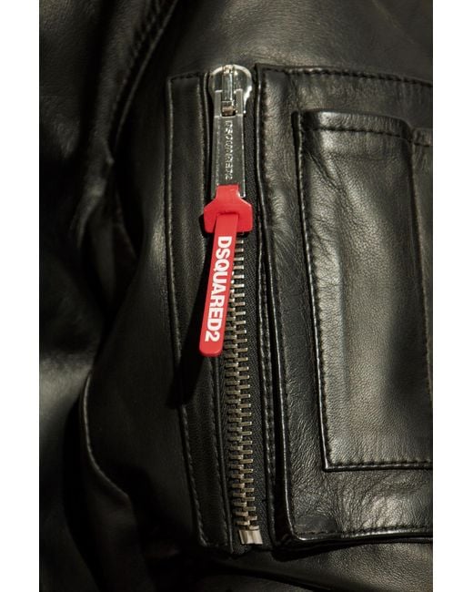DSquared² Black Zip-Up Leather Jacket for men