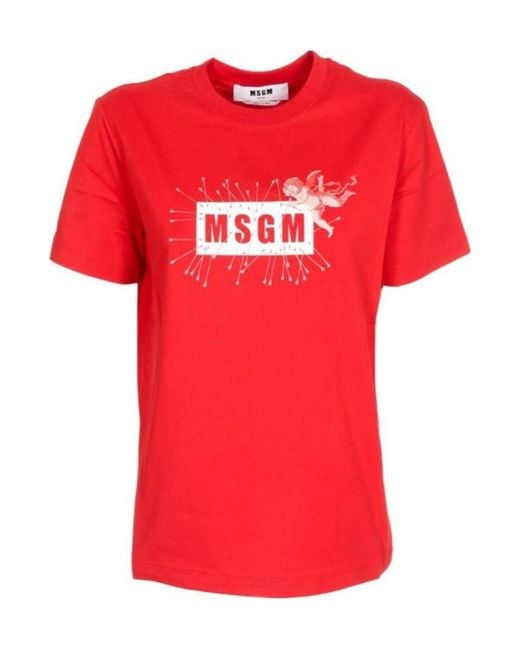 MSGM Red Logo Short-Sleeved T-Shirt