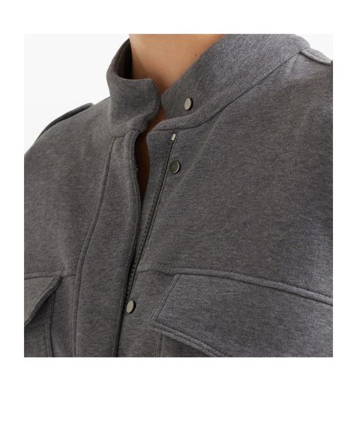 Brunello Cucinelli Gray Flap-Pocket Drawstring Bomber Jacket