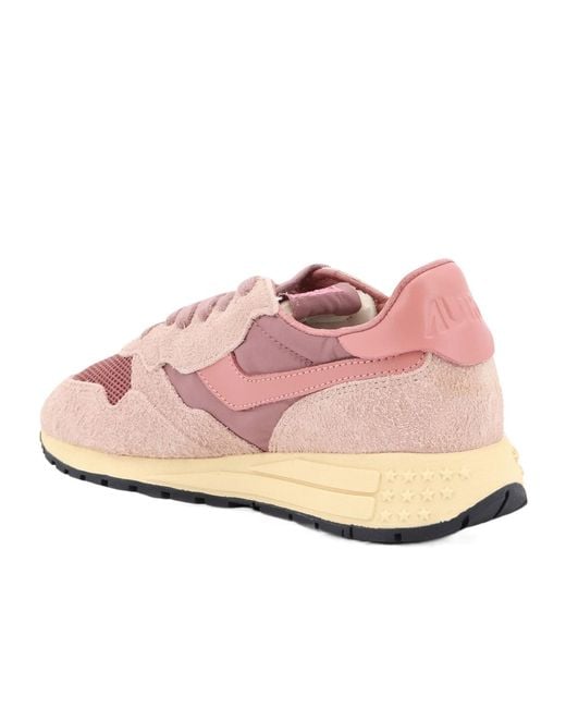 Autry Pink Suede Panelled Sneakers
