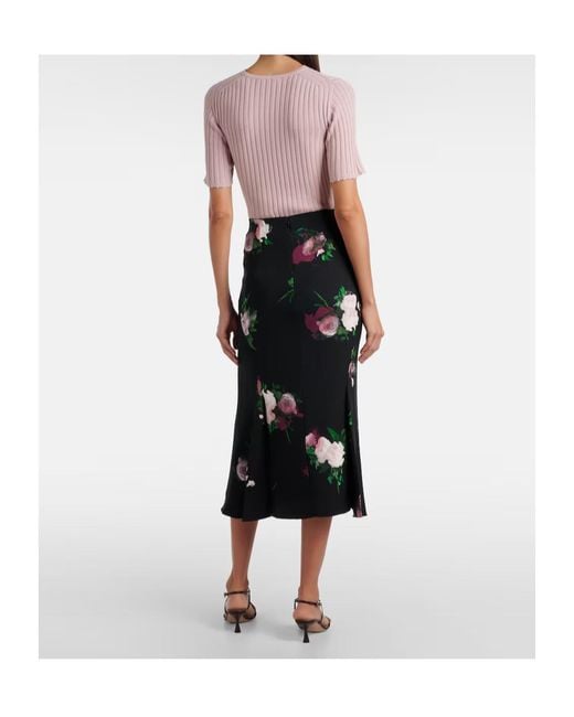 Erdem Black Floral Midi Skirt