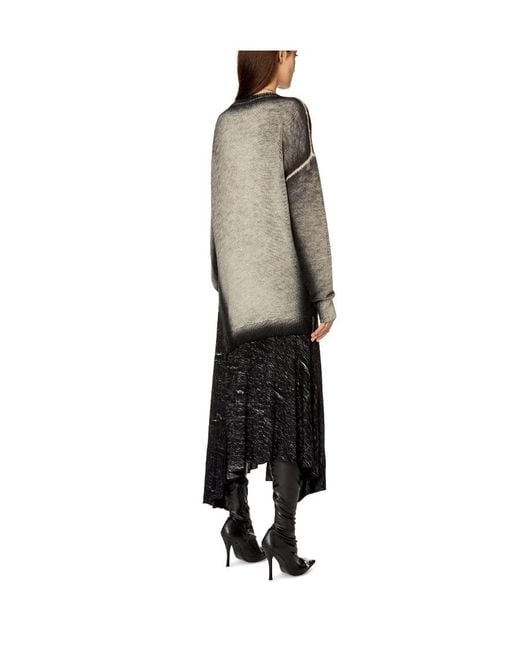 DIESEL Gray Asymmetric-Hem Knitted Midi Dress