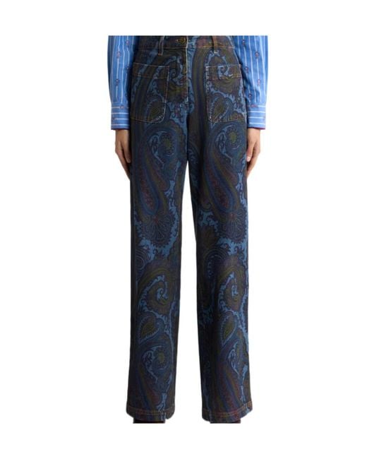 Etro Blue Wide-Leg Jeans
