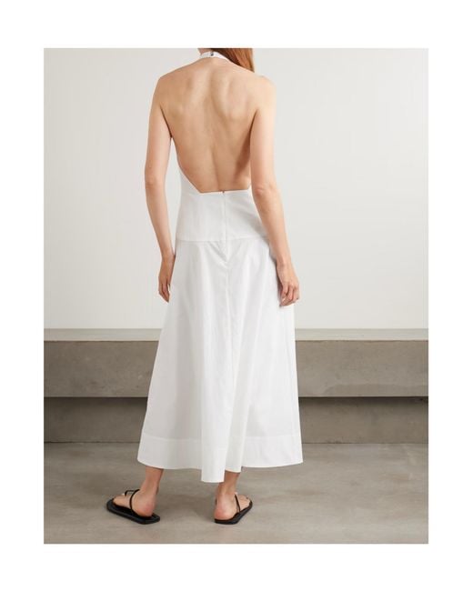 St. Agni White Crinkled Cotton-Blend Poplin Halterneck Maxi Dress