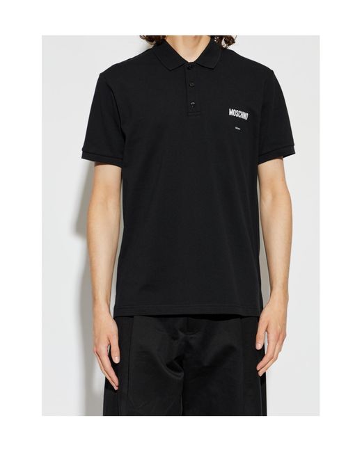 Moschino Black Logo Embroidered Polo Shirt for men