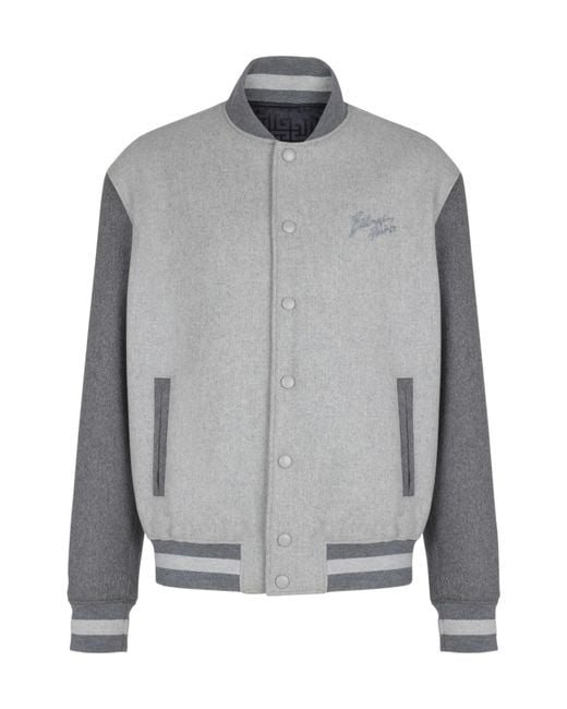 Balmain Gray Logo Embroidered Varsity Jacket for men