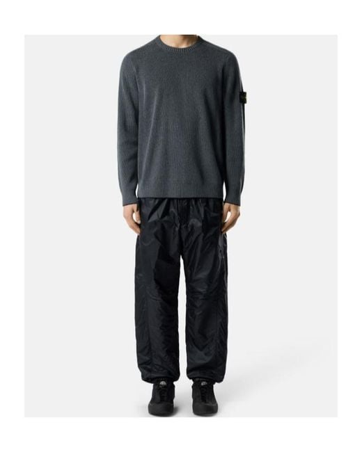 Stone Island Blue Ribbed Crew Neck Knitted Sweater for men