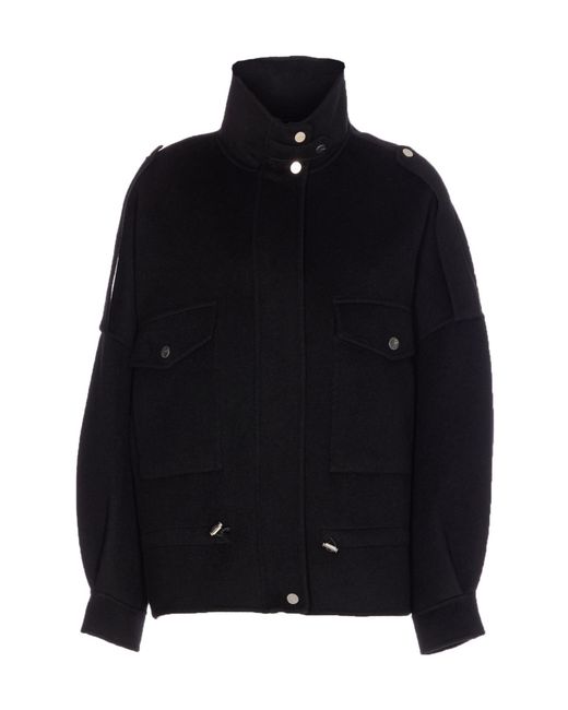 Pinko Black High-Neck Drawstring Hem Jacket