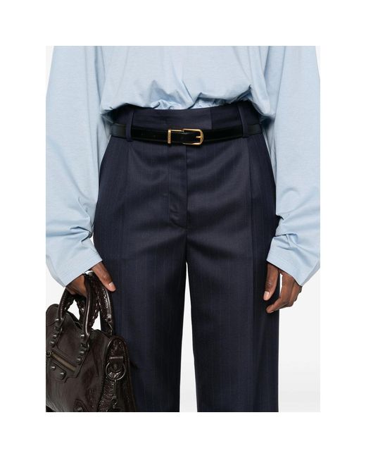 Prada Blue Pleated Belted Trousers