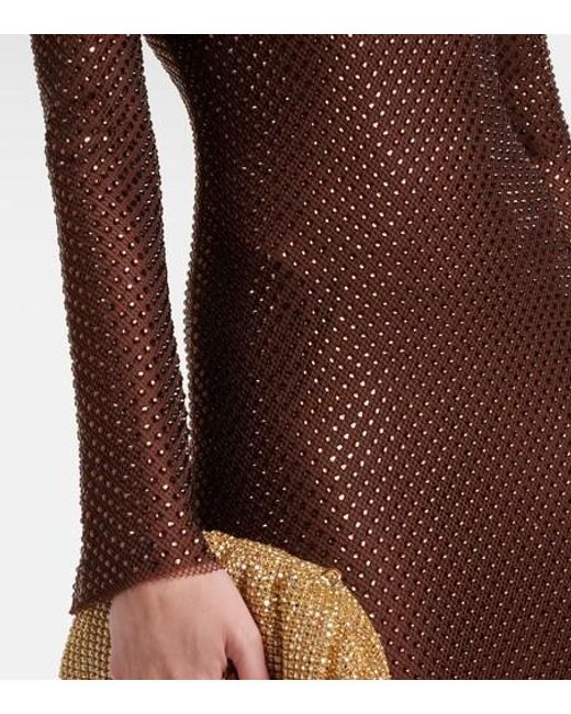 Self-Portrait Brown Crystal-Embellished Mesh Gown