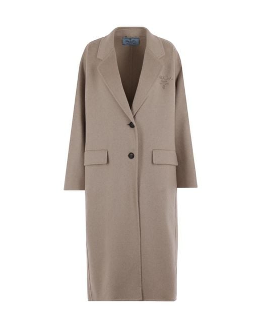Prada Natural Logo Printed Oversized-Fit Coat