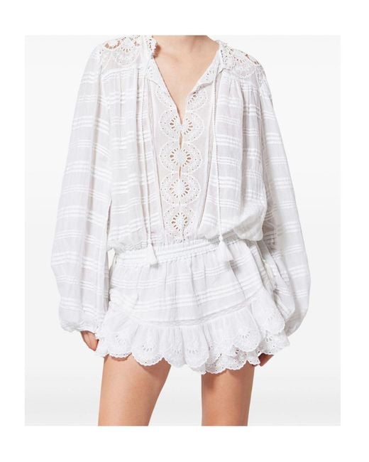 sachin and babi light blue dress ISABEL MARANT One-shoulder embroidered cotton-voile mini dress main image 1
