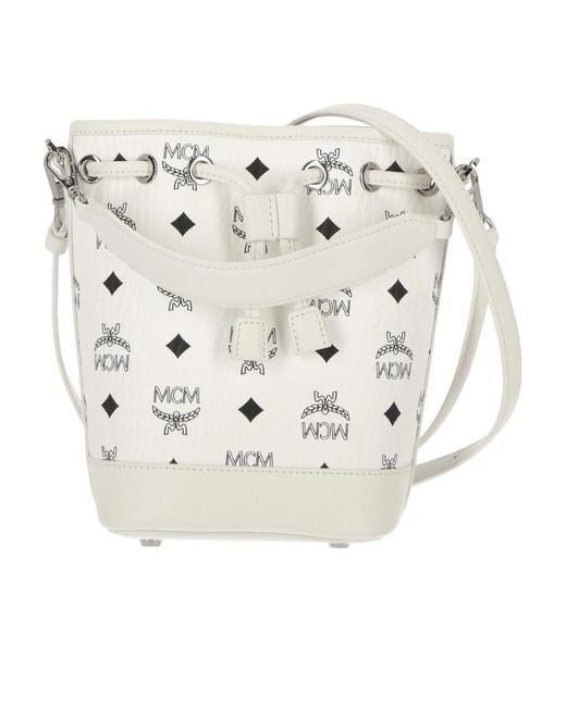 MCM White Dessau Drawstring Mini Tote Bag