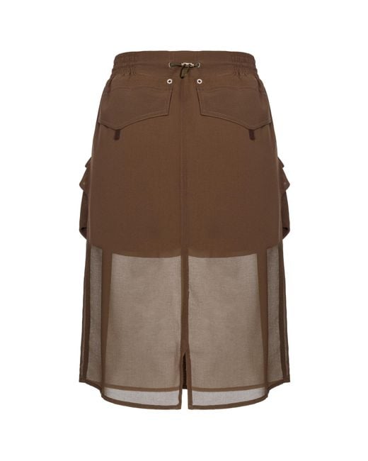 Pinko Brown Sheer Knee-Length Pocket Detailed Skirt