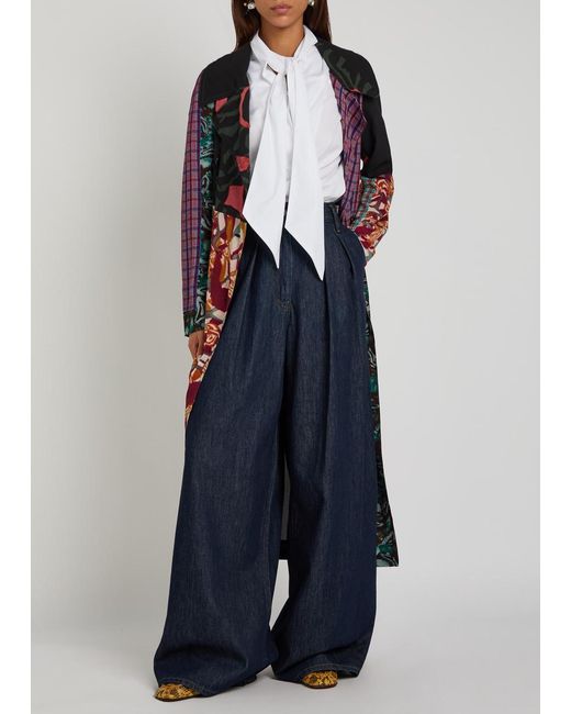 Dries Van Noten Red Double-Breasted Printed Trench Coat