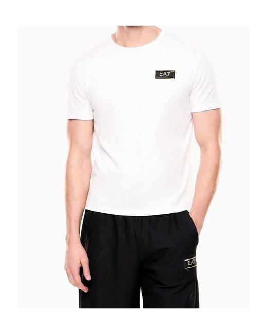 EA7 White Logo Patch Crewneck T-Shirt for men