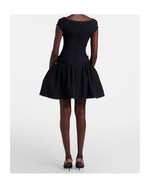 ShuShu/Tong Black Bow-Detail Distressed Tweed Minidress