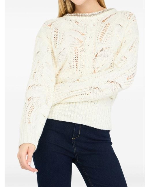 Liu Jo White Crystal-Embellished Knitwear