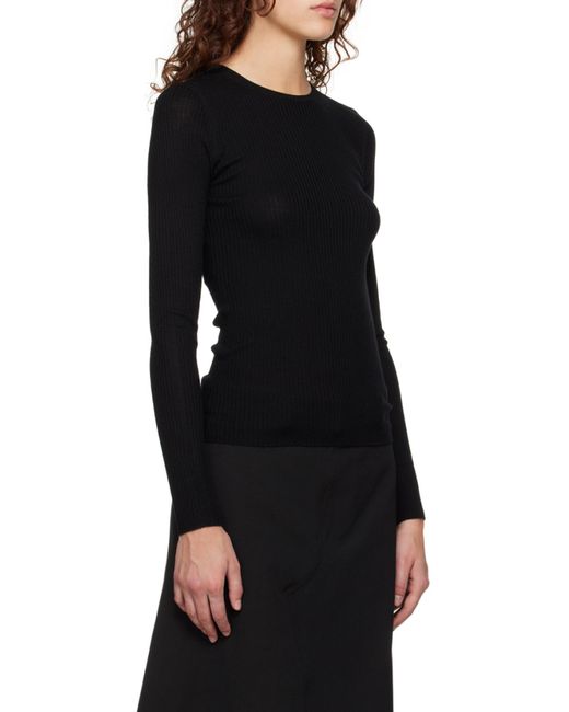 Theory Black Ribbed-Knit Slim-Fit Crewneck Jumper