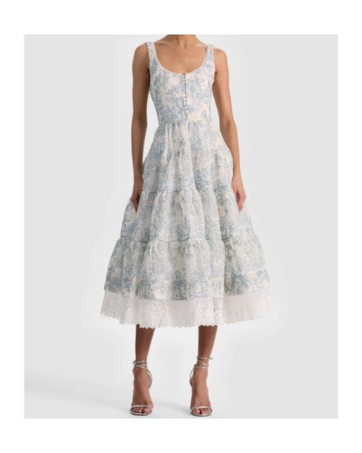 Alice + Olivia Blue Charlotte Embroidered Lace Dress