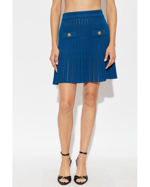 Balmain Blue Elastic Waist Midi Skirt