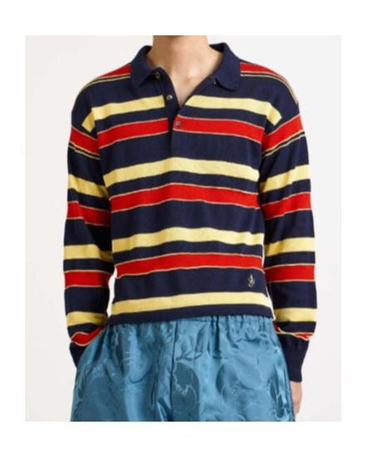 J.W. Anderson Blue Jw Anderson Knitted Striped Rugby Polo Top for men